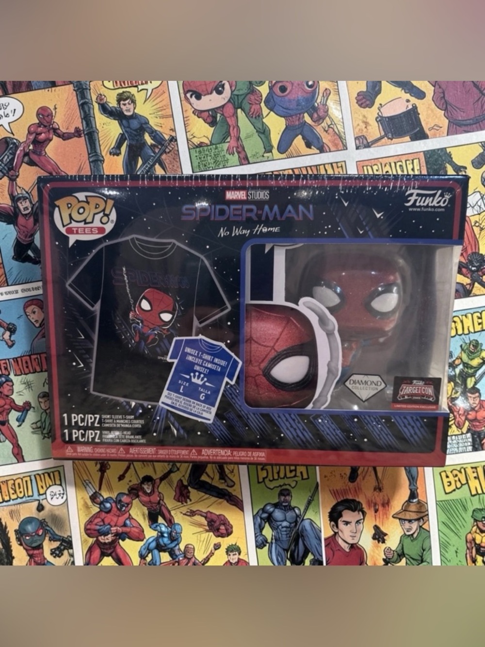 Funko Pop & Tee Spider-Man 1160 Diamond Collection TargetCon Exclusive Large NEW
